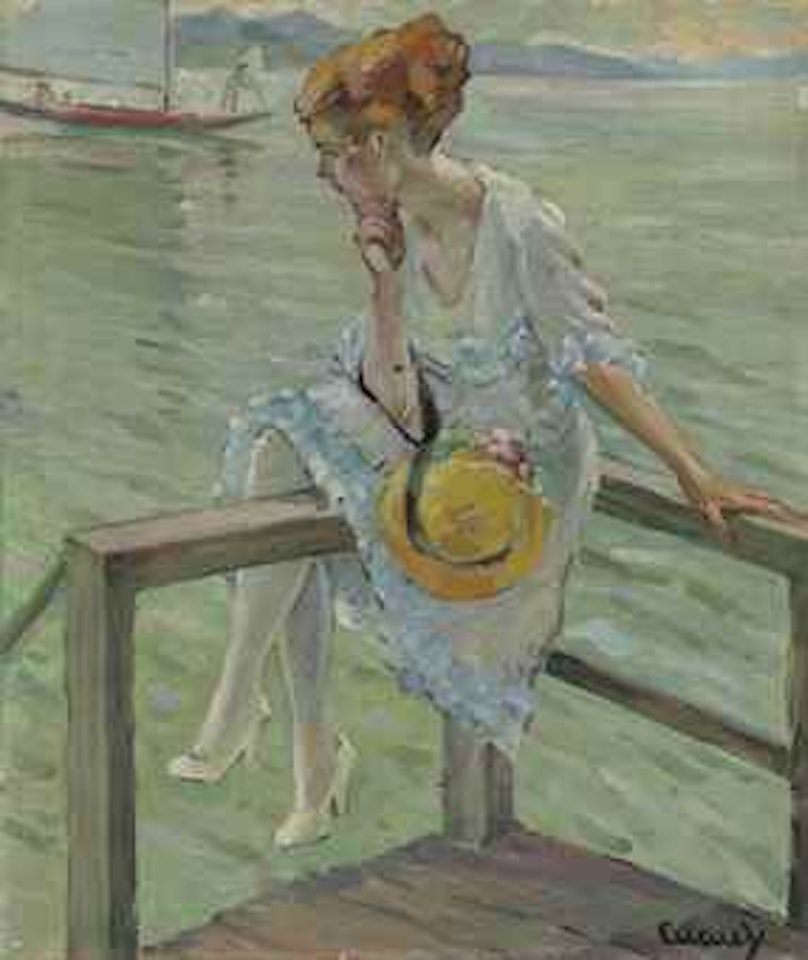An Elegant Lady by a lake by Edward Cucuel