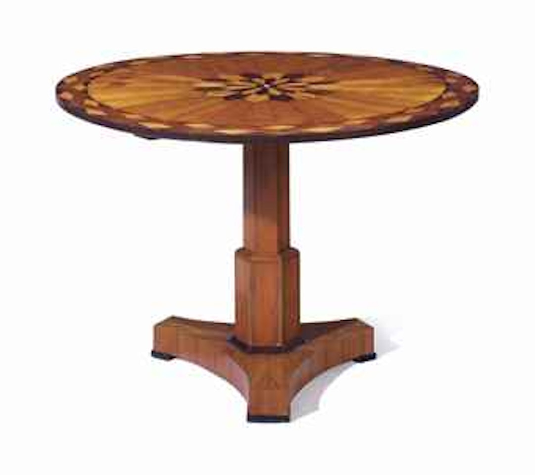 AN AUSTRIAN MAHOGANY AND FRUITWOOD INLAYED CENTER TABLE by Anonymous
