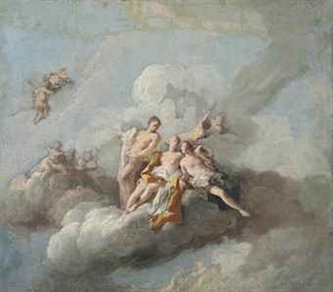 Gods, nymphs and cherubim on a cloud - a bozzetto by Venetian School