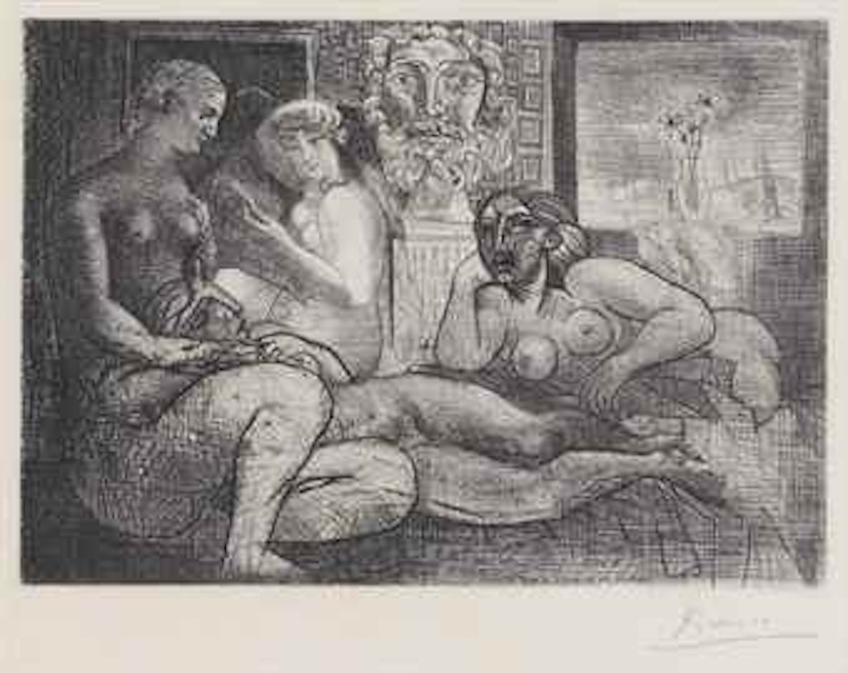 Quatre femmes nues et tête sculptée, from: La Suite Vollard by Pablo Picasso