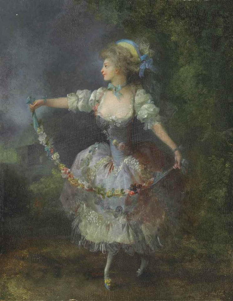 A girl dancing with a garland of flowers by Jean Frédéric Schall