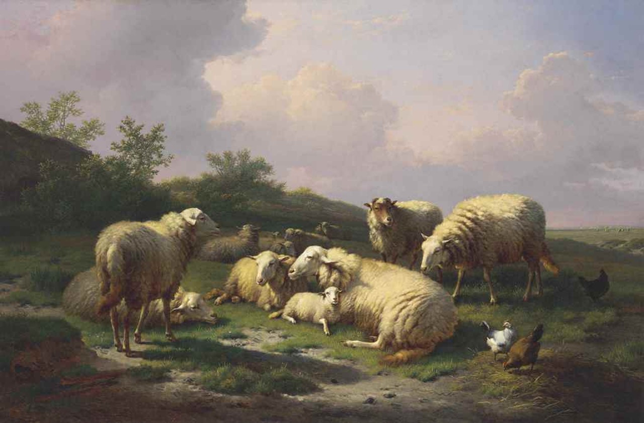 Sheep and Chickens in a Landscape by Eugène Joseph Verboeckhoven