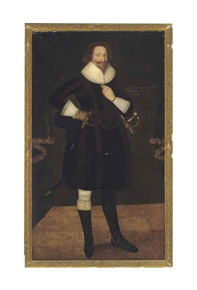 Portrait of Peregrine Bertie, 13th Lord Willoughby de Eresby (1555-1601), full-length, in a black doublet and pantaloons by English School