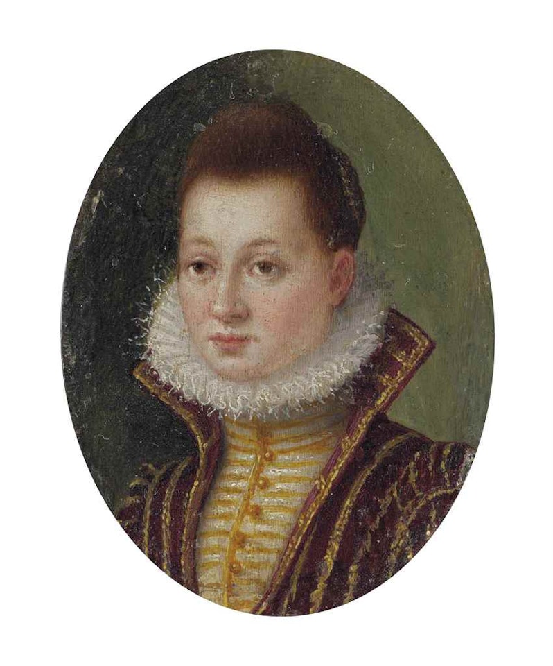 Portrait of a lady, bust-length, in a gold embroidered bodice with a high collar and a ruff by Lavinia Fontana