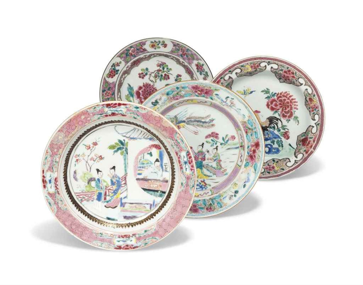 FOUR CHINESE FAMILLE ROSE PLATES by Anonymous