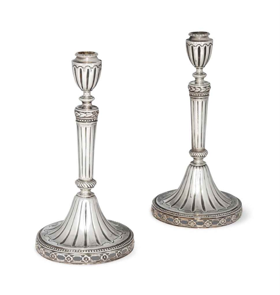 A PAIR OF DUTCH SILVER CANDLESTICKS by Anonymous