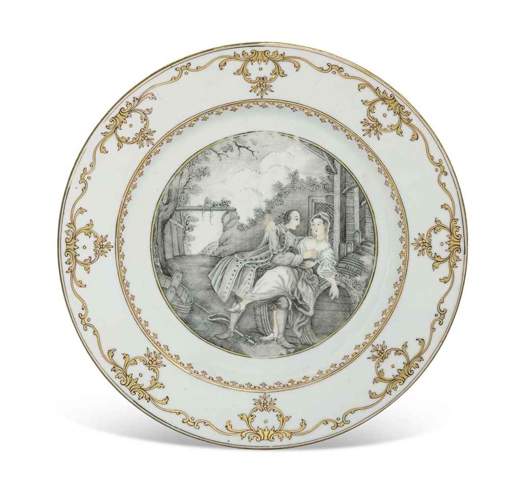 A CHINESE GRISAILLE AND GILT-DECORATED 'EUROPEAN-SUBJECT' PLATE by Anonymous