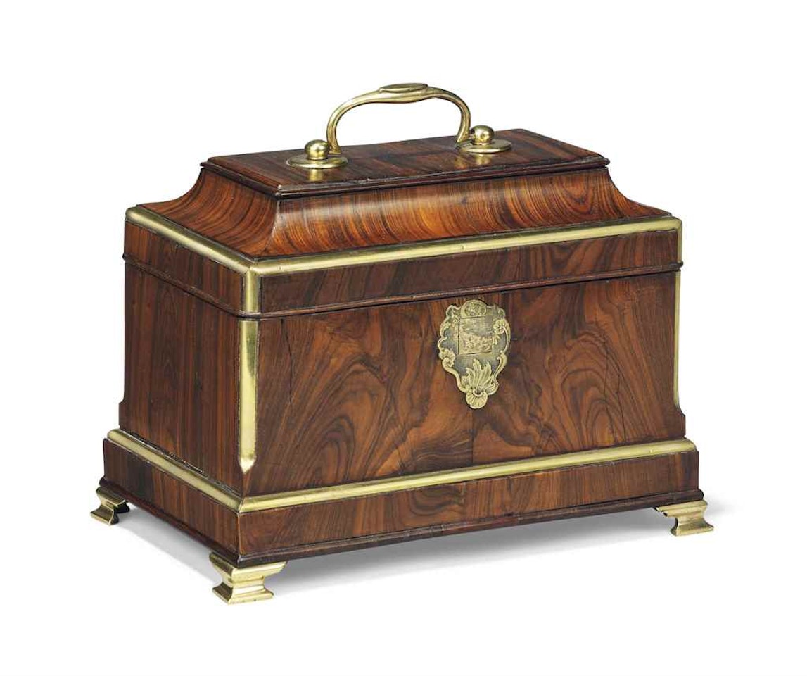 A GERMAN BRASS MOUNTED KINGWOOD TEA CADDY BY ABRAHAM ROENTGEN by Anonymous