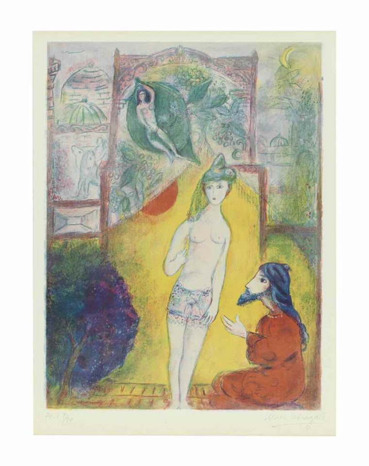Then the Boy displayed to the Dervish his Bosom, from Four Tales from The Arabian Nights by Marc Chagall