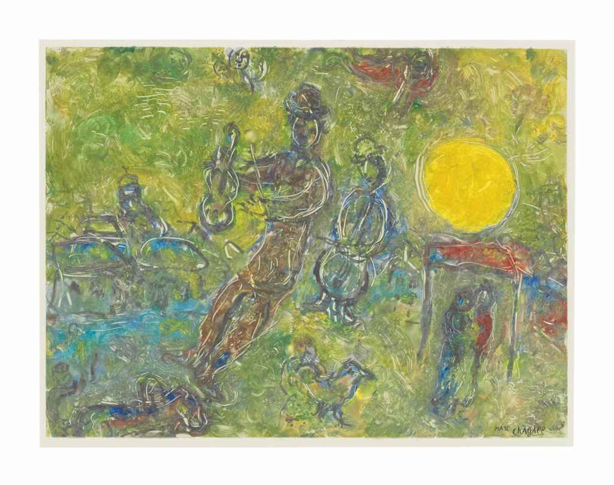 Les Mariés au soleil jaune by Marc Chagall