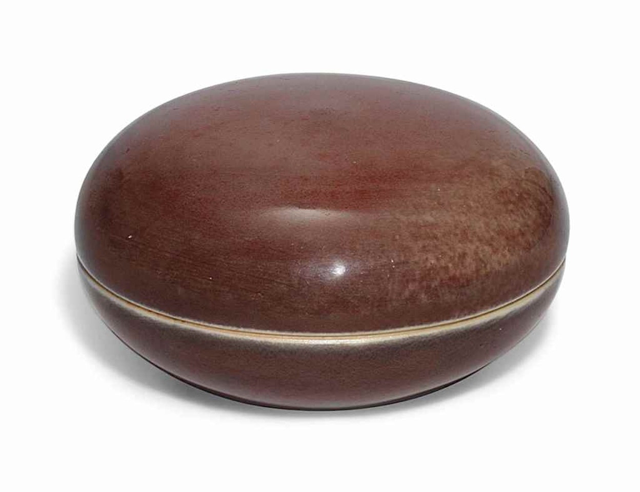 A PEACHBLOOM-GLAZED SEAL-PASTE BOX AND COVER, YINSE HE by Anonymous