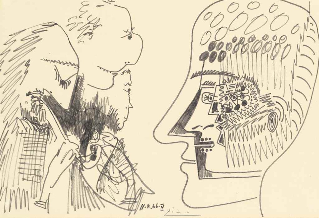 Trois personnages et tête de profil by Pablo Picasso