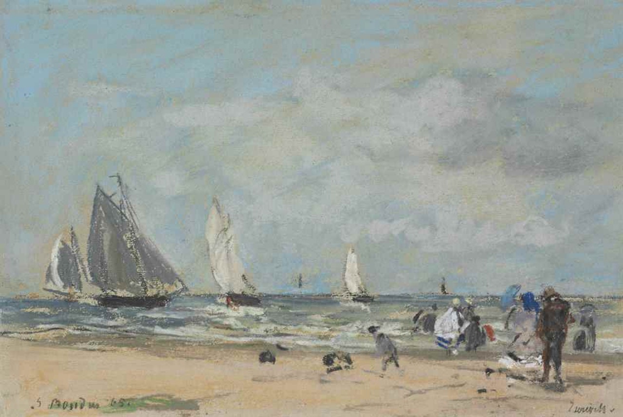 Sur la plage de Trouville by Eugène Boudin