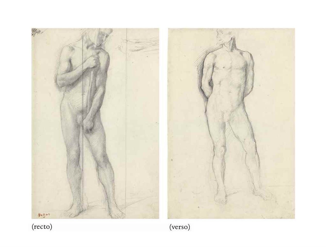 Homme nu, debout et tenant un bâton (recto); Homme nu debout (verso) by Edgar Degas