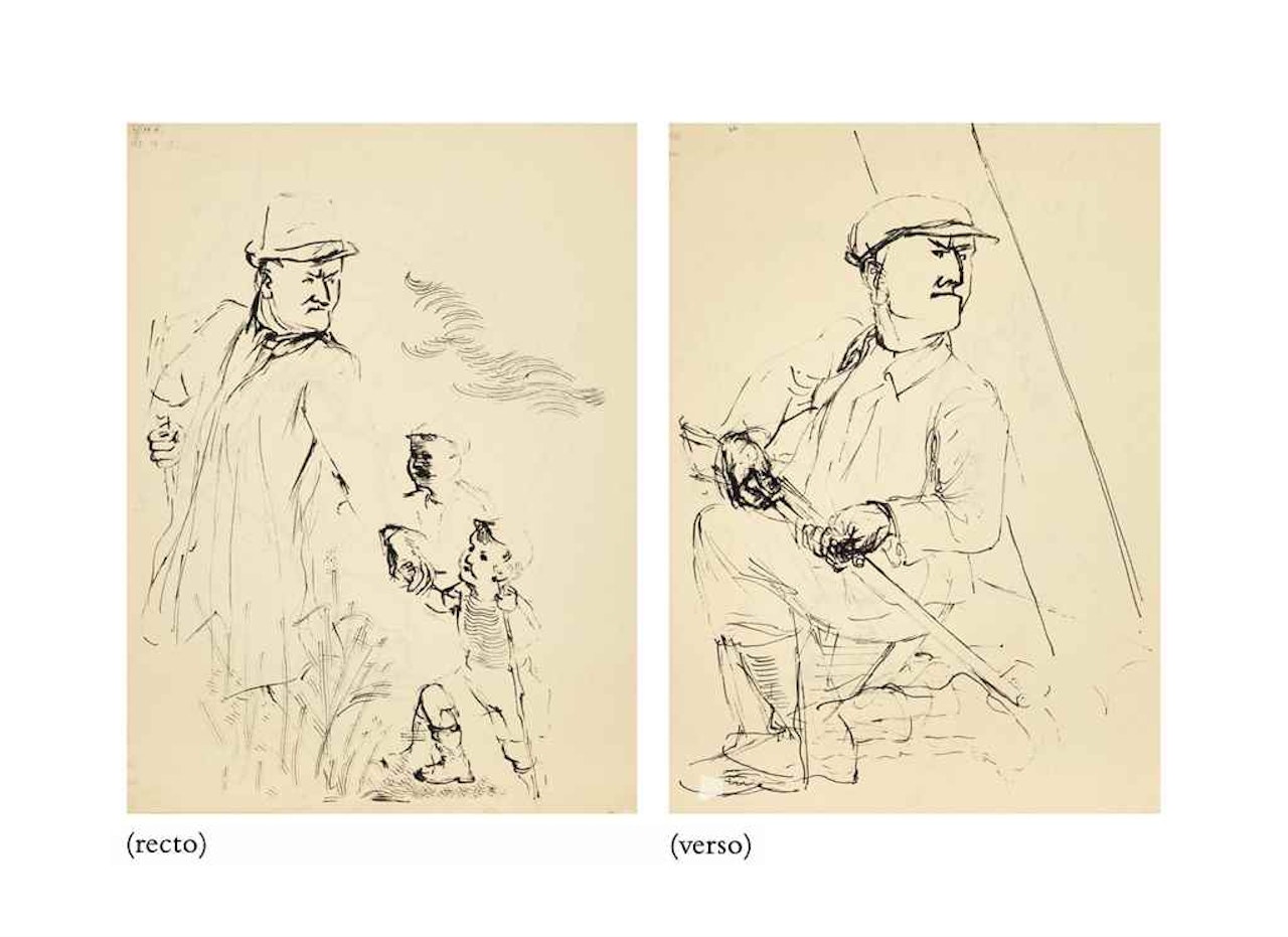 Refugees, The Artist with his Two Children (recto); Bürgerwehr (verso) by George Grosz
