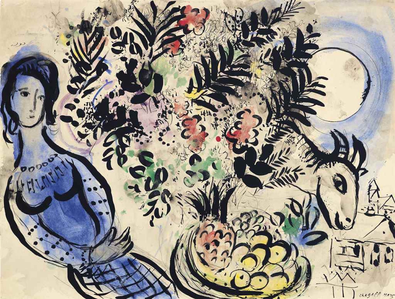 Nature morte à la jeune fille bleue by Marc Chagall