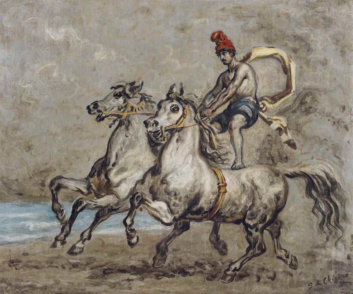 Cavaliere frigio con due cavalli by Giorgio de Chirico