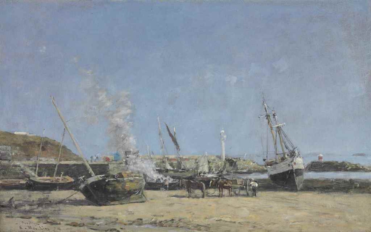 Portrieux, le port marée basse by Eugène Boudin