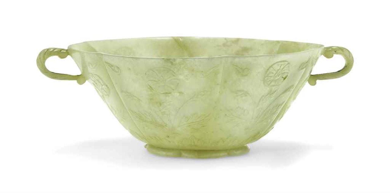 A MUGHAL-STYLE CELADON JADE FOLIATE BOWL by Anonymous