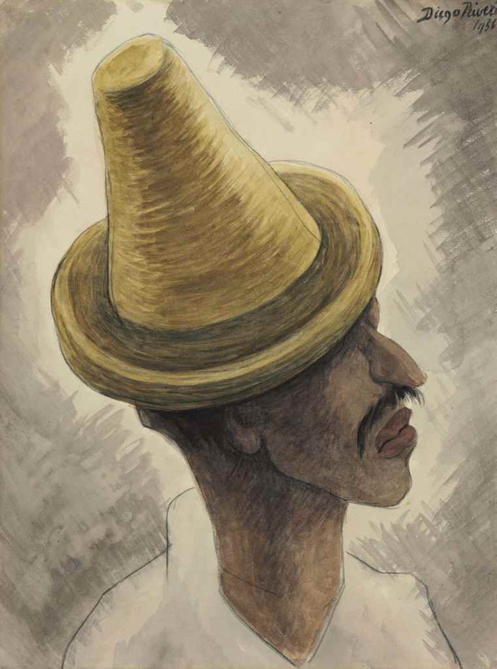 Hombre con sombrero, perfil by Diego Rivera