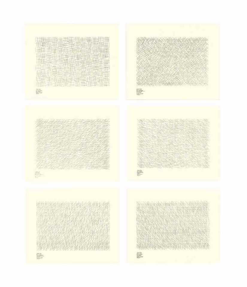 Six Drawings: straight lines, approximately one inch long by Sol LeWitt