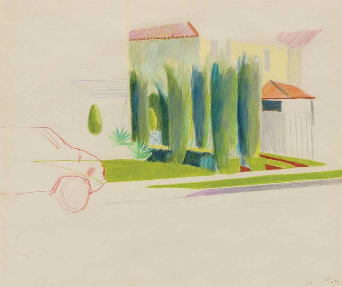 Six Trees in a Driveway, Los Angeles by David Hockney