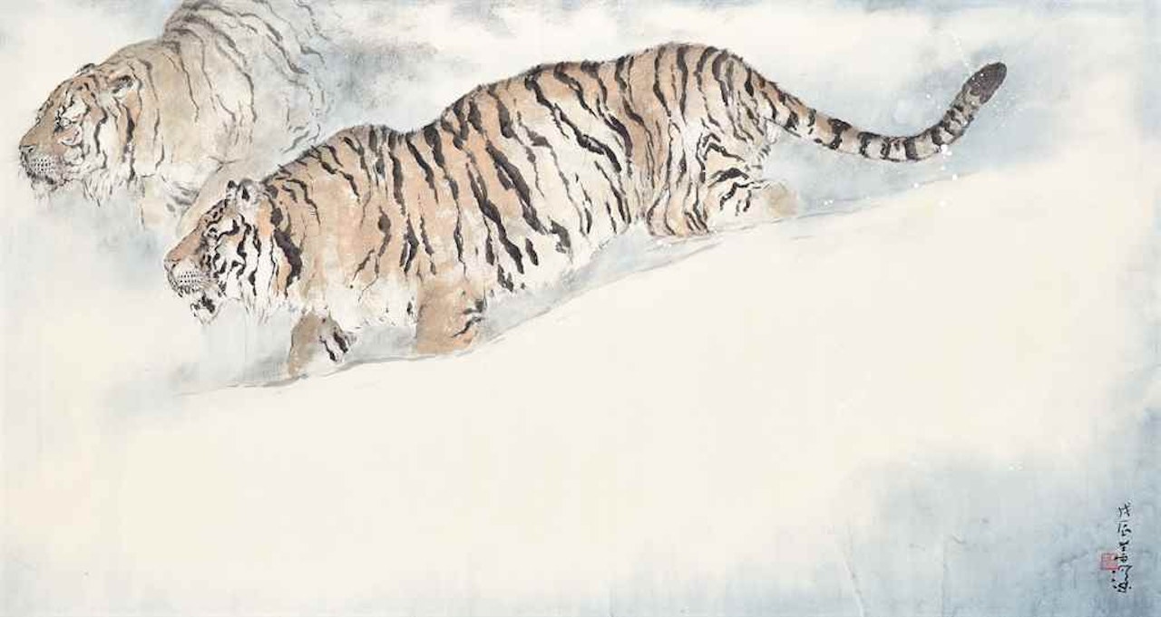 Tigers in Snow by Yang Shanshen