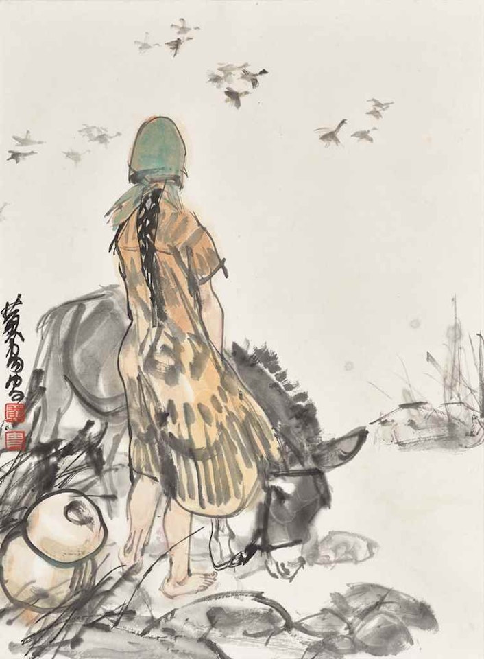 Village Girl with Donkey by Huang Zhou