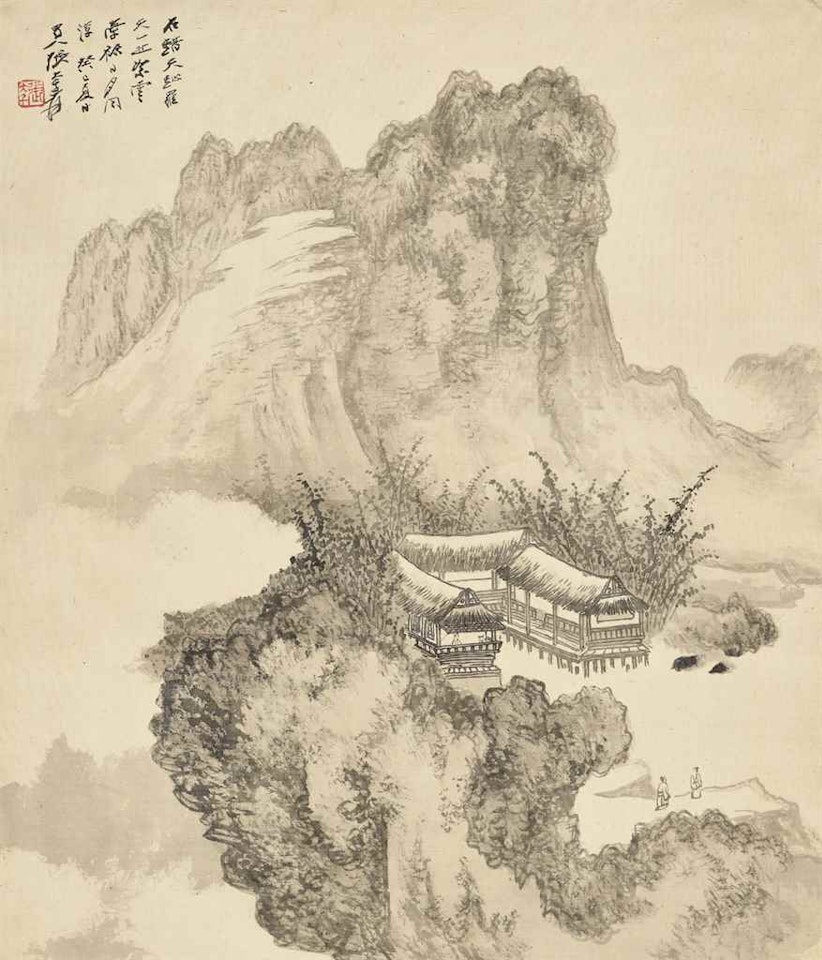 Leisurely Encounter beside a Stream by Zhang Daqian