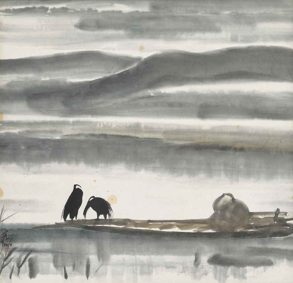 Cormorants on a Boat by Lin Fengmian