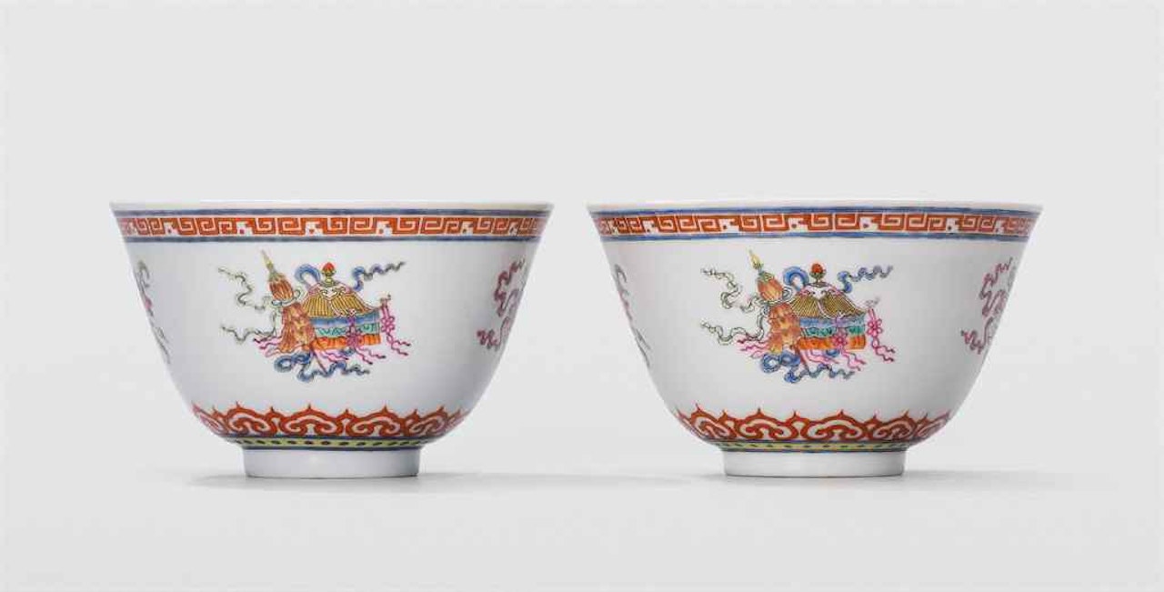 A FINE PAIR OF FAMILLE ROSE 'BAJIXIANG' BOWLS by Anonymous