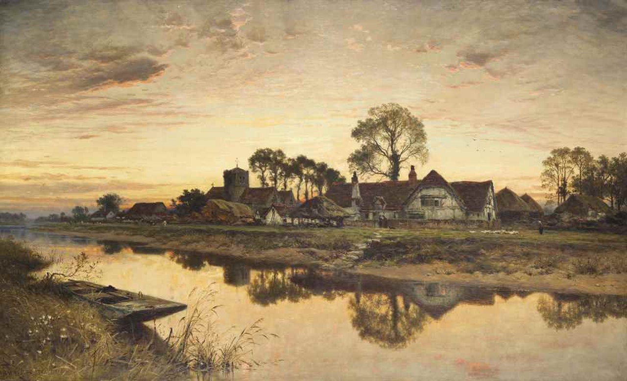 Parting Day 'The weary sun hath made a golden set, And, by the bright track of his fiery car, Gives token of a goodly day tomorrow' by Benjamin Williams Leader