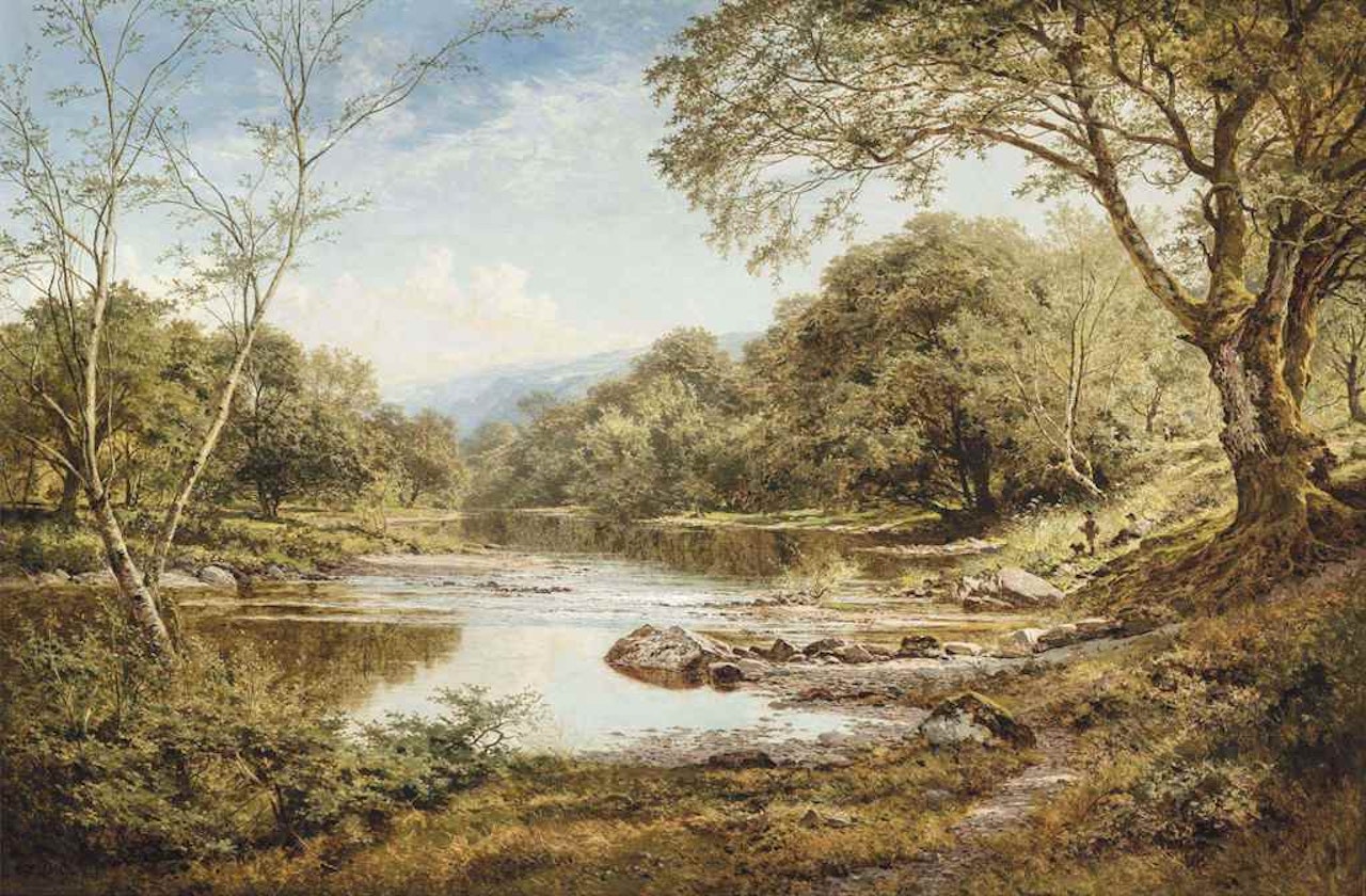 A Welsh stream in summertime by Benjamin Williams Leader