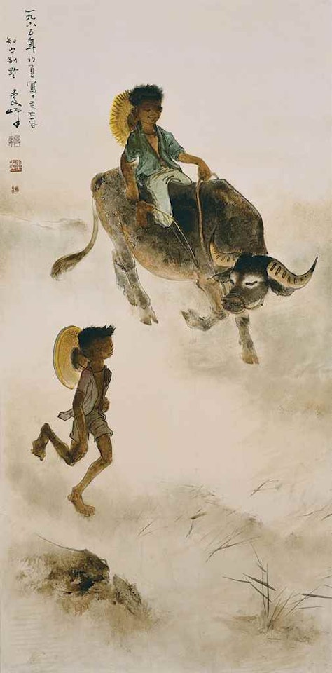 BUFFALO AND HERD BOYS by Lee Man Fong