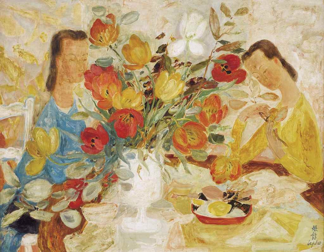 JEUNE FILLE AU BOUQUET DE TULIPES by Le Pho