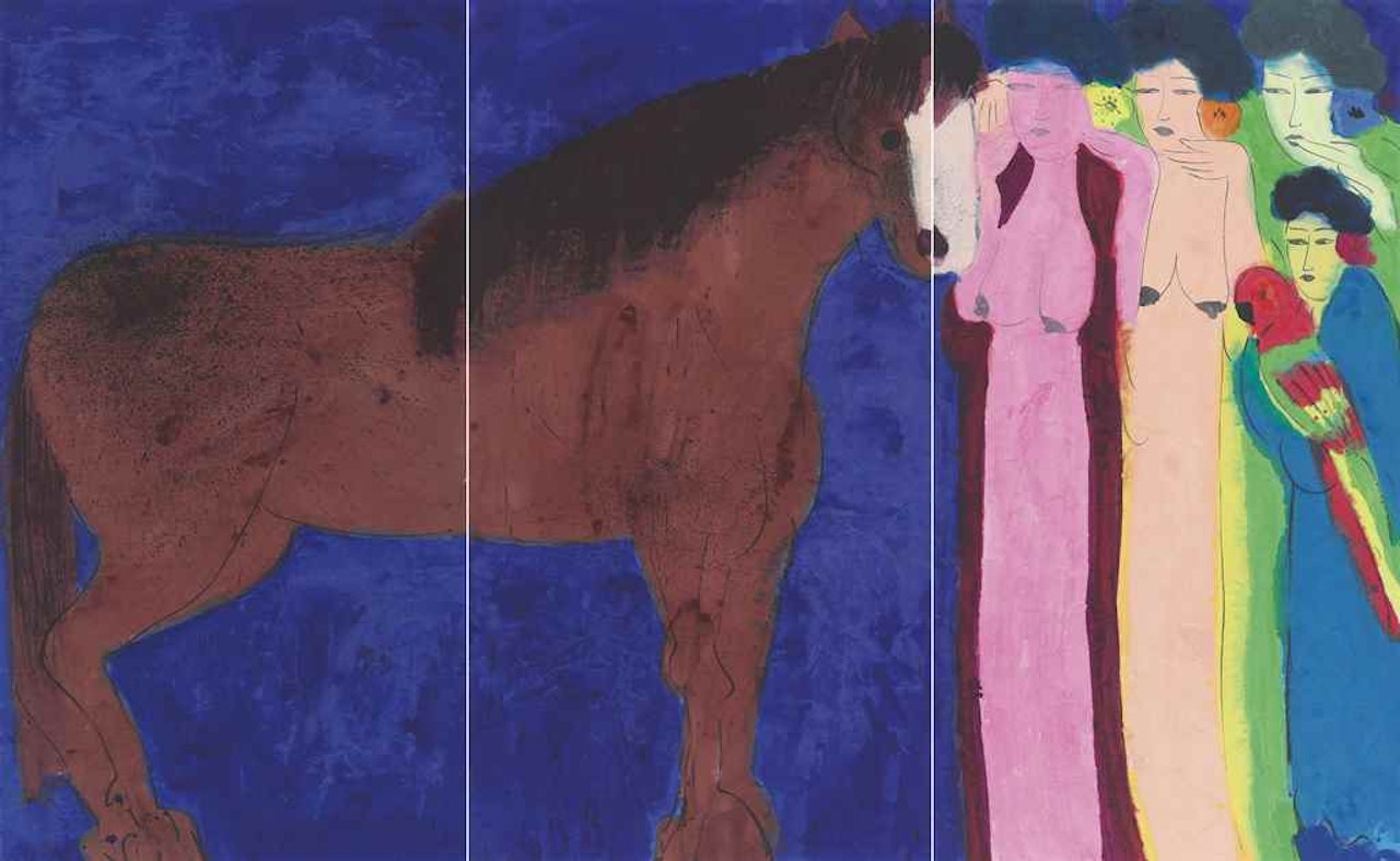 UNTITLED (BLUE TRIPTYCH) by Walasse Ting