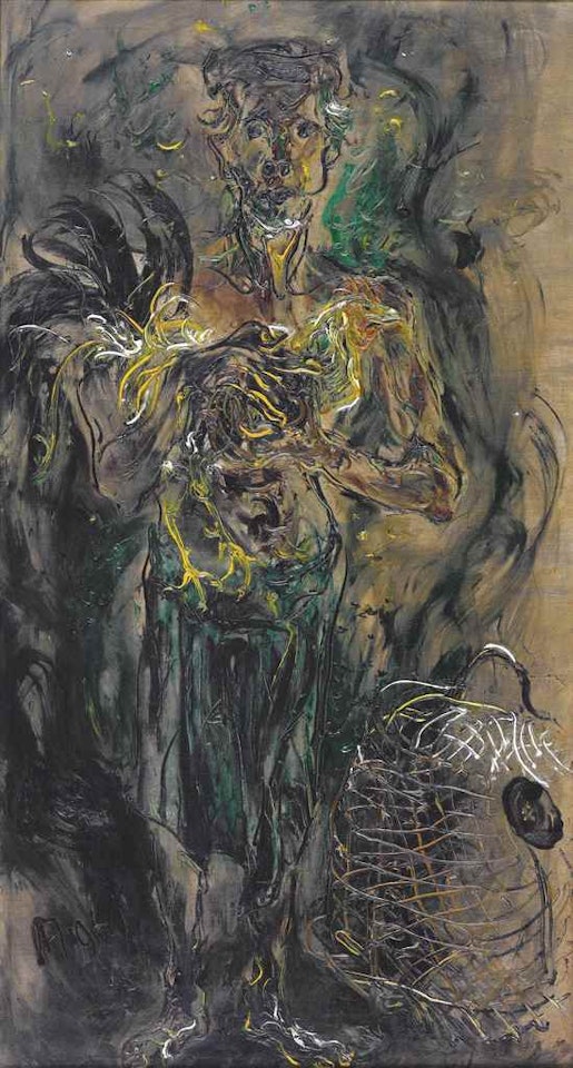 MAN WITH COCKEREL by Affandi