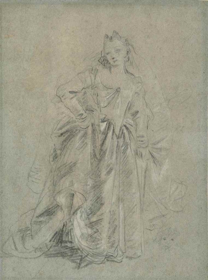 A woman in a dress and a veil, with an indication of a dog's head by Giovanni Battista Tiepolo