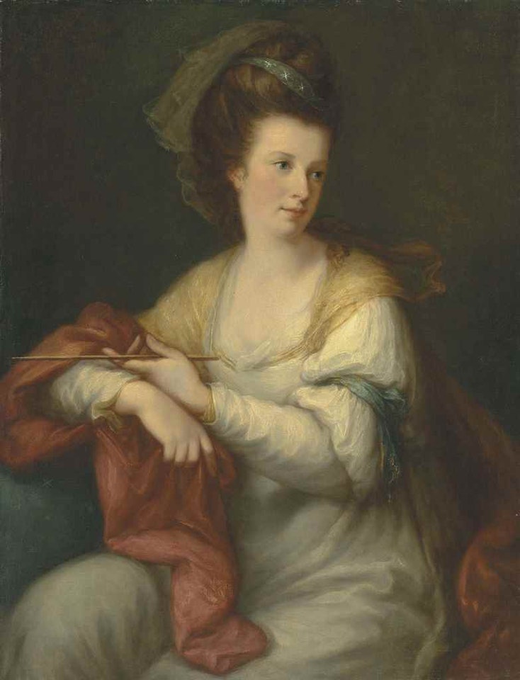 Portrait of Maria Marow Wilmot, later Lady Eardley of Spalding (1743-1794), three-quarter-length, in a white dress by Angelica Kauffmann