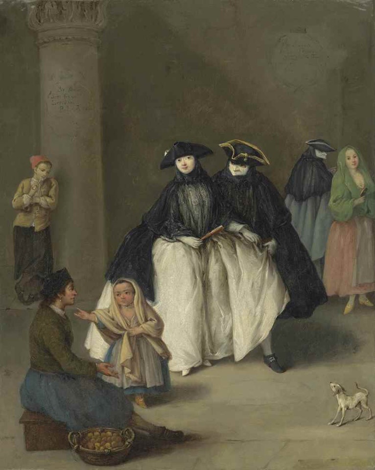 An elegant couple in Carnival costume by Pietro Longhi