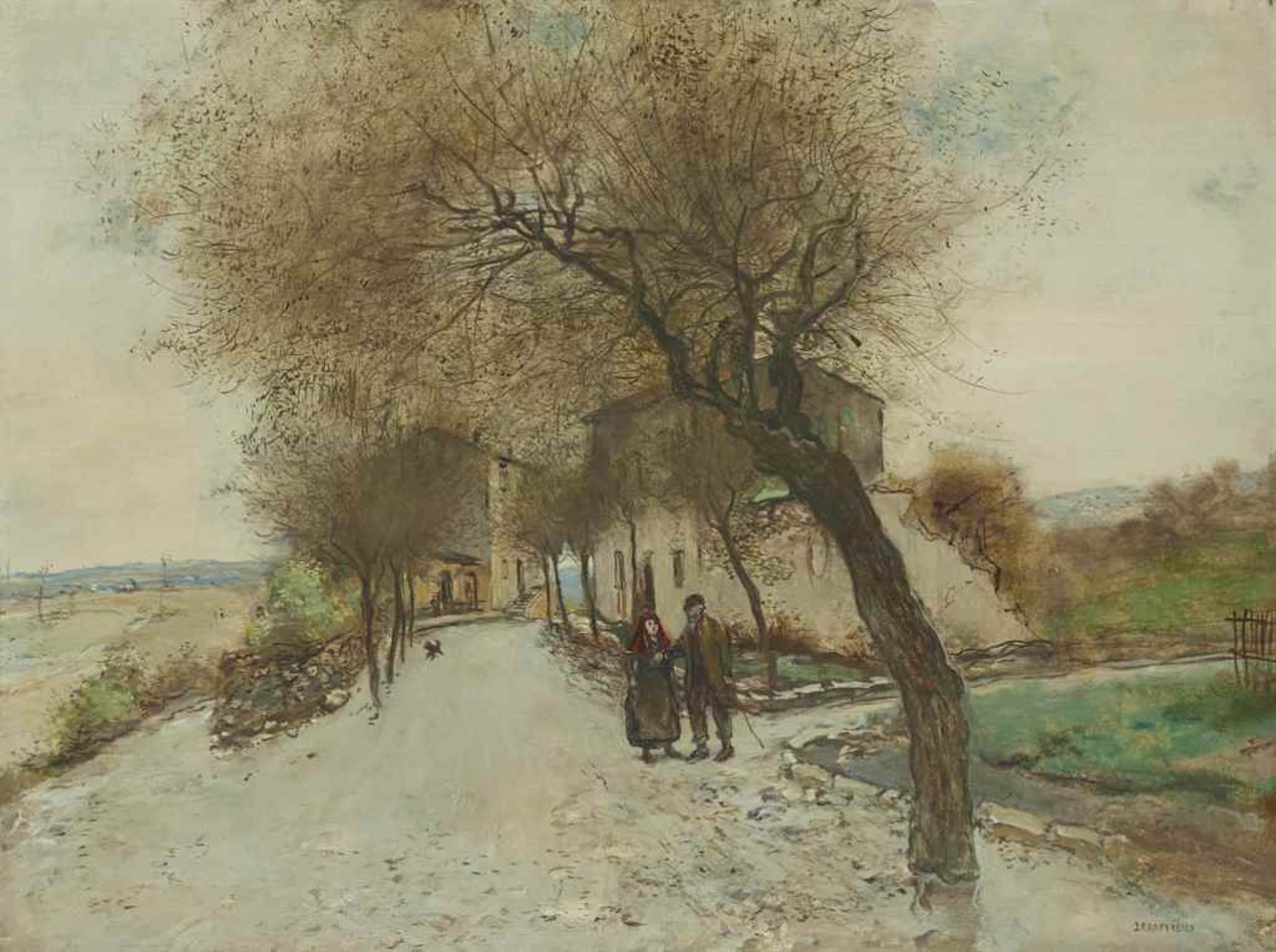 Promeneurs à la sortie du village by Jean Francois Raffaelli
