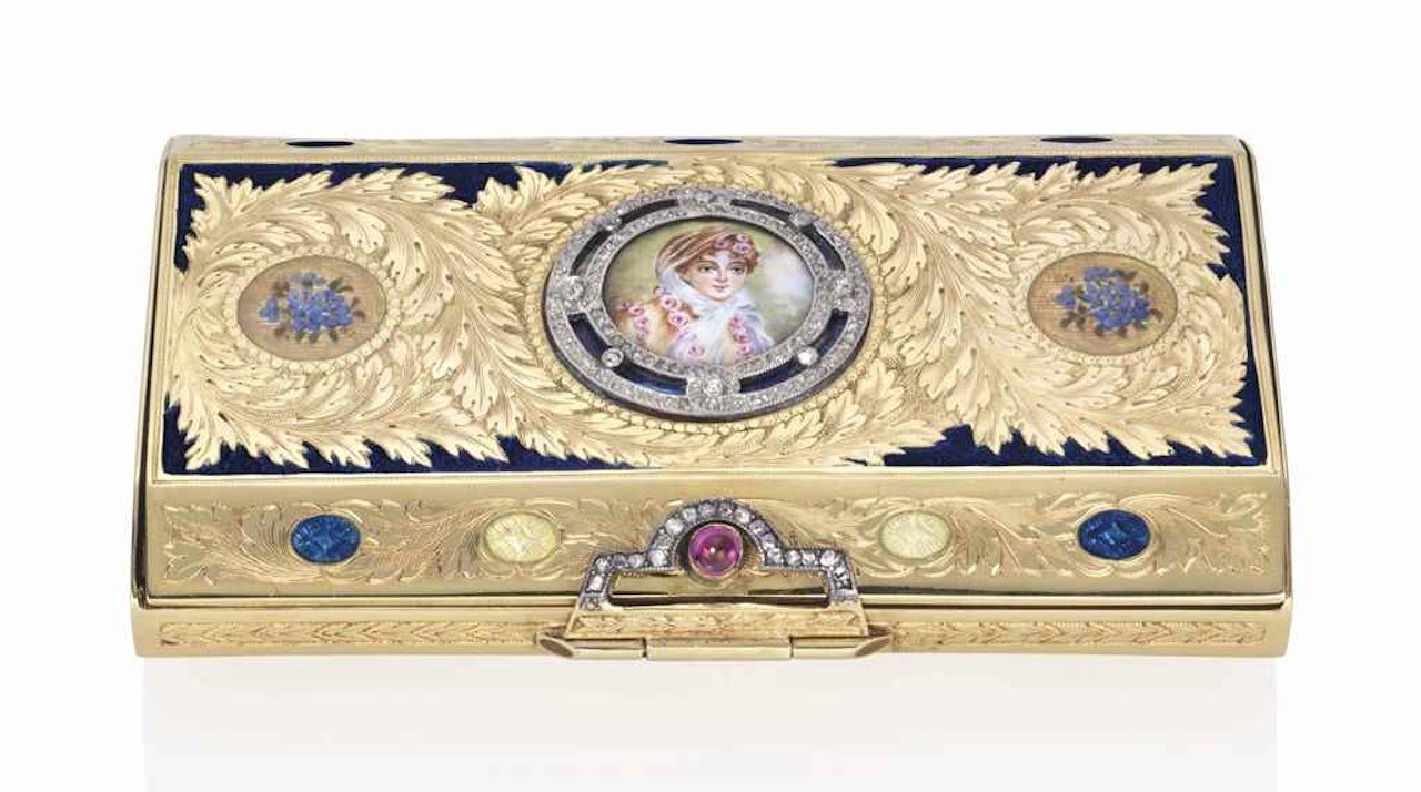AN AUSTRIAN JEWELLED ENAMELLED GOLD SNUFF-BOX by Anonymous