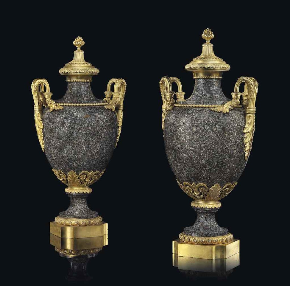 A PAIR OF FRENCH ORMOLU-MOUNTED PORPHYRY VASES by Anonymous