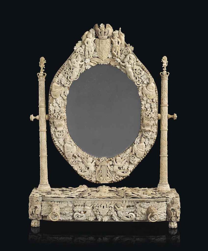 A FRENCH IVORY AND BONE DRESSING MIRROR by Anonymous