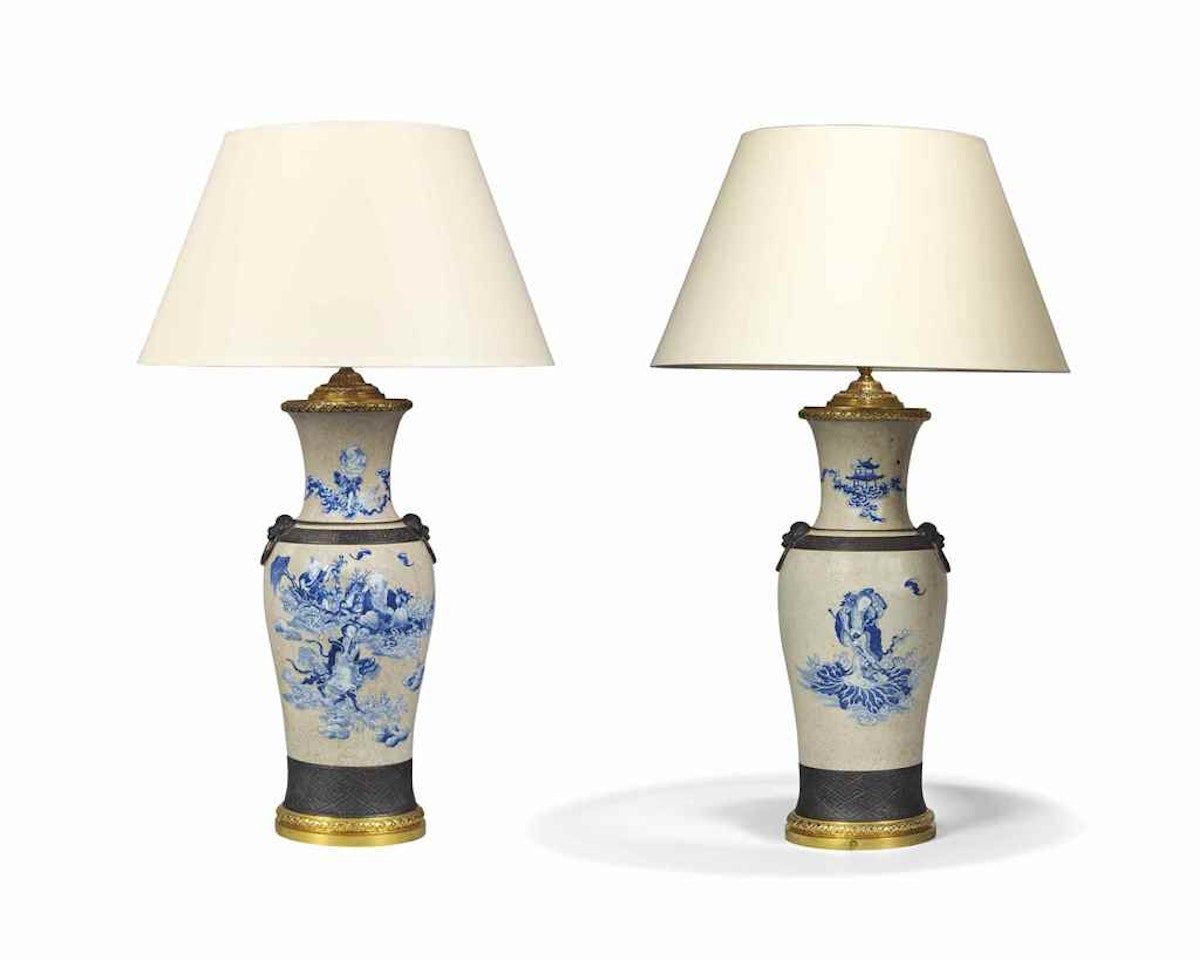 A PAIR OF AMERICAN GILT-BRONZE-MOUNTED CHINESE PORCELAIN VASES, FITTED AS LAMPS by Anonymous