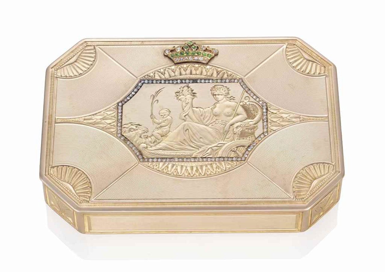 A SWISS JEWELLED GOLD SNUFF-BOX by Anonymous