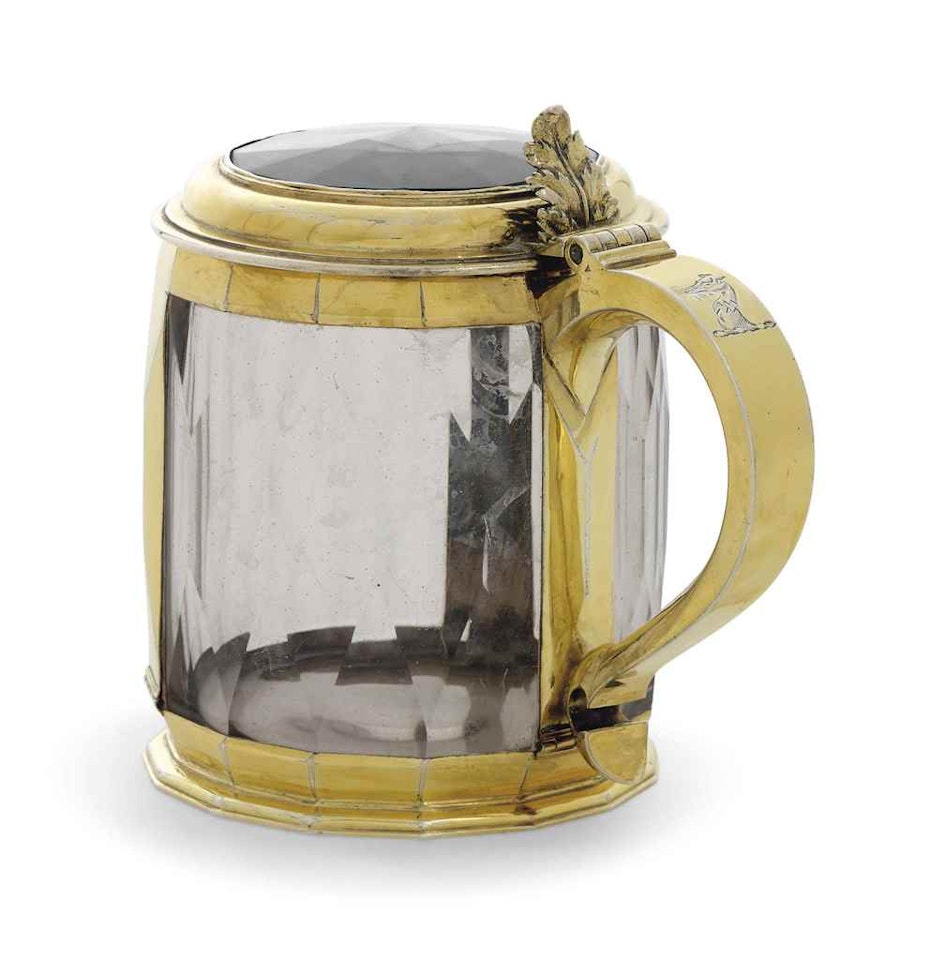 A SILVER-GILT MOUNTED CUT DICHROIC GLASS TANKARD by Anonymous