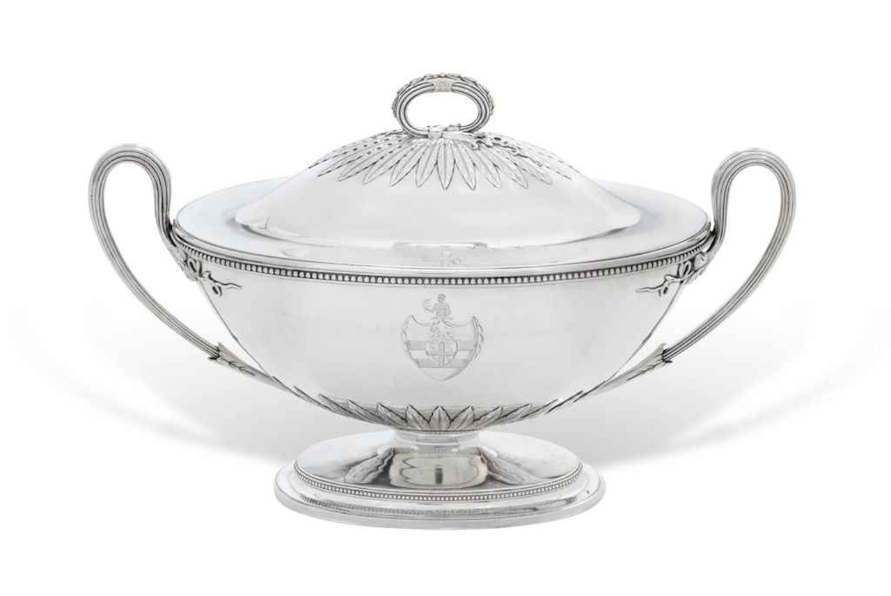 A GEORGE III SILVER SOUP-TUREEN AND COVER by Anonymous