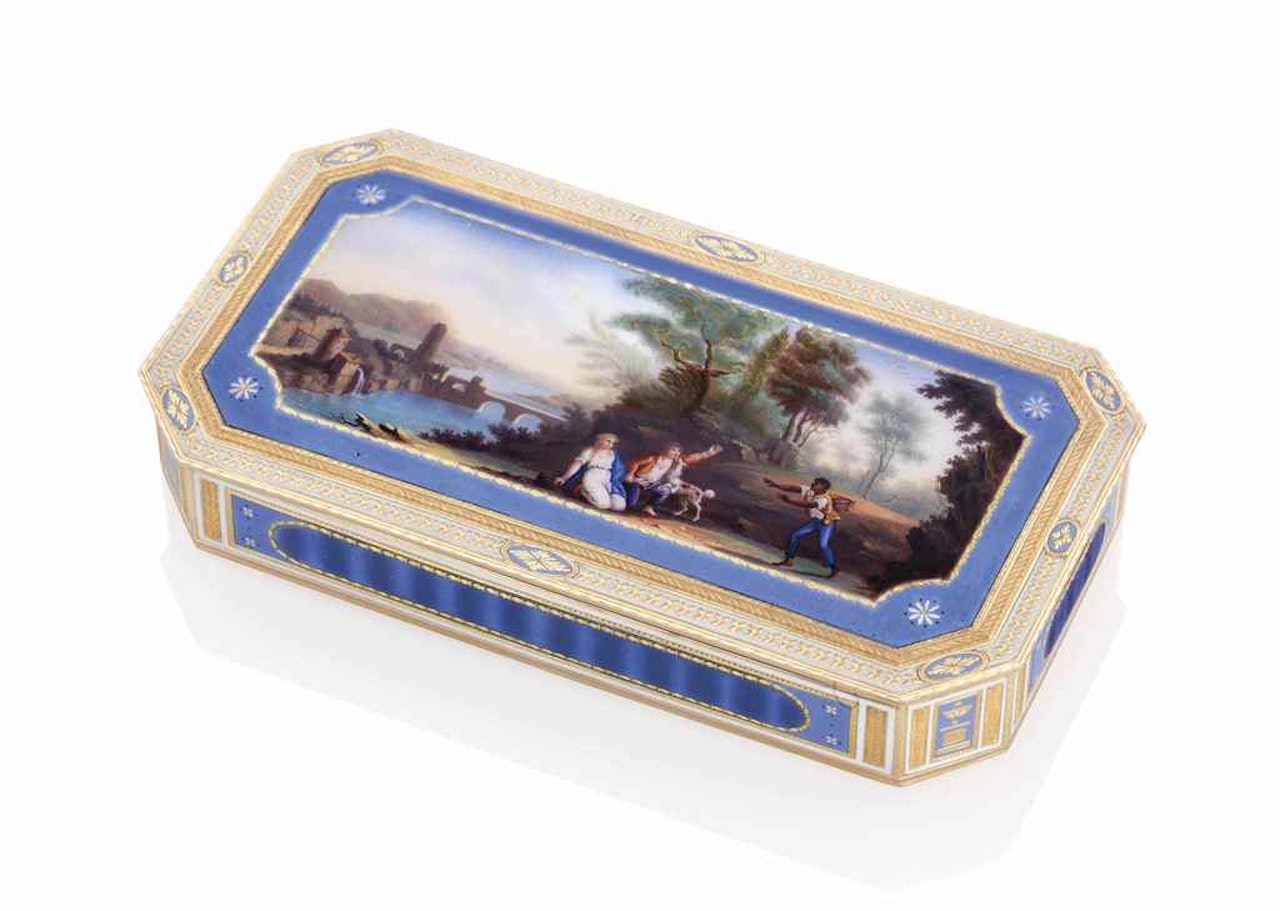 A SWISS ENAMELLED GOLD SNUFF-BOX BY GEORGES RÉMOND & CIE (FL. 1783-CIRCA 1820) by Anonymous
