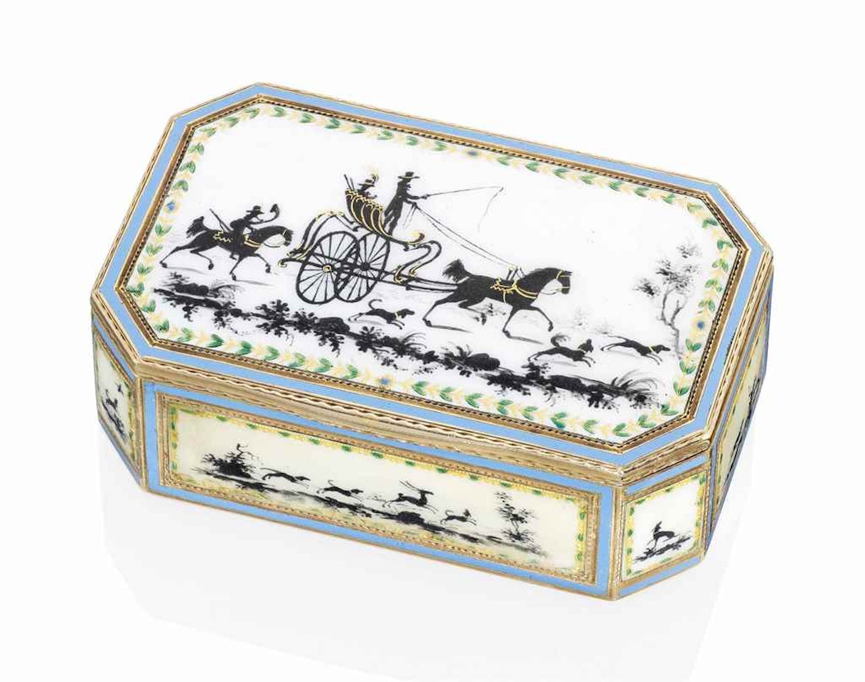 A SWISS OR GERMAN ENAMELLED GOLD SNUFF-BOX by Anonymous